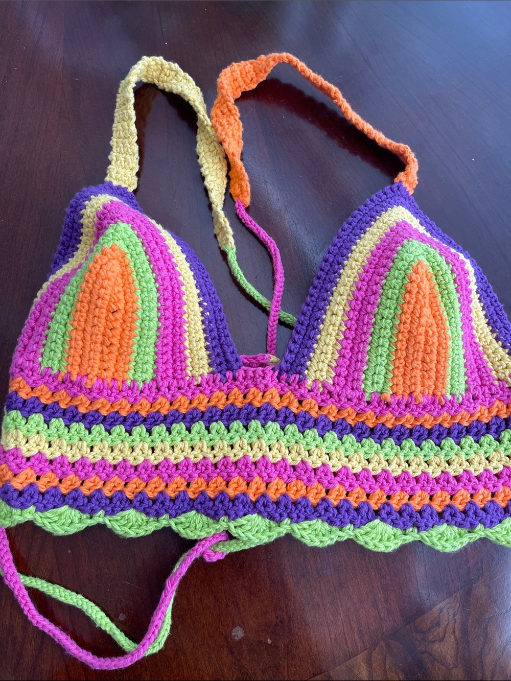 Hand-Crocheted Multicolor Triangle Bralette Top